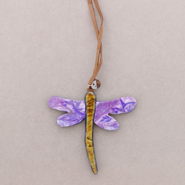 LONG NECKLACE PENDANT DRAGONFLY RESIN DRAWING