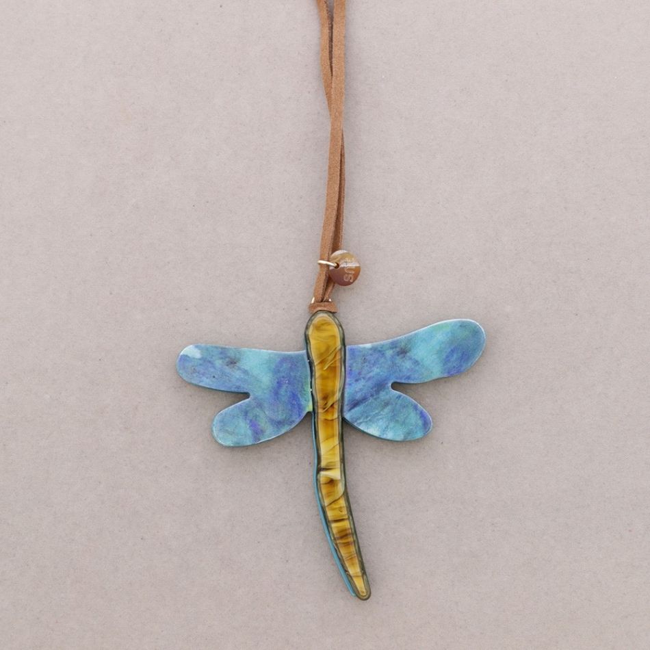 LONG NECKLACE PENDANT DRAGONFLY RESIN DRAWING