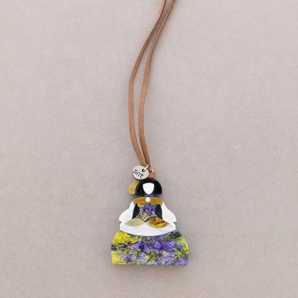 LONG NECKLACE PENDANT MENINA RESIN DRAWING