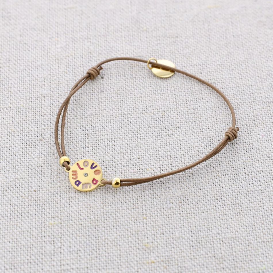 ELASTIC STEEL BRACELET WITH LOVE MOM MEDAL