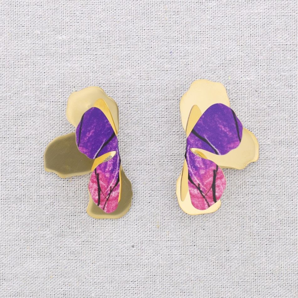PENDIENTES ACERO MEDIA FLOR DIBUJO
