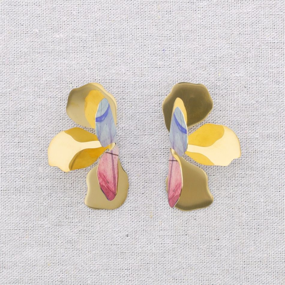 PENDIENTES ACERO MEDIA FLOR DIBUJO