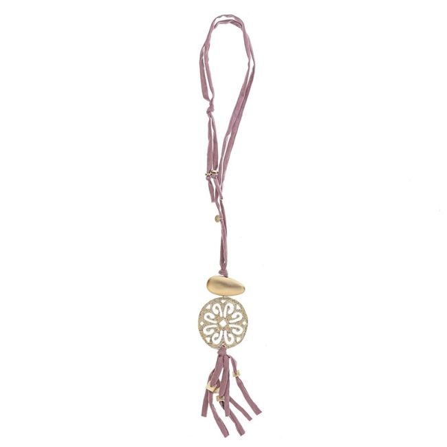 COLLAR LARGO TUBO LAZO MEDALLA FLECO