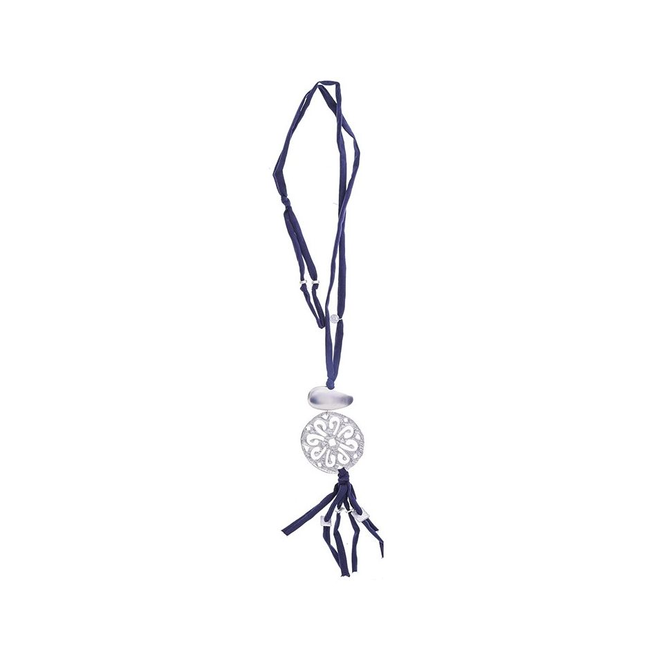 COLLAR LARGO TUBO LAZO MEDALLA FLECO