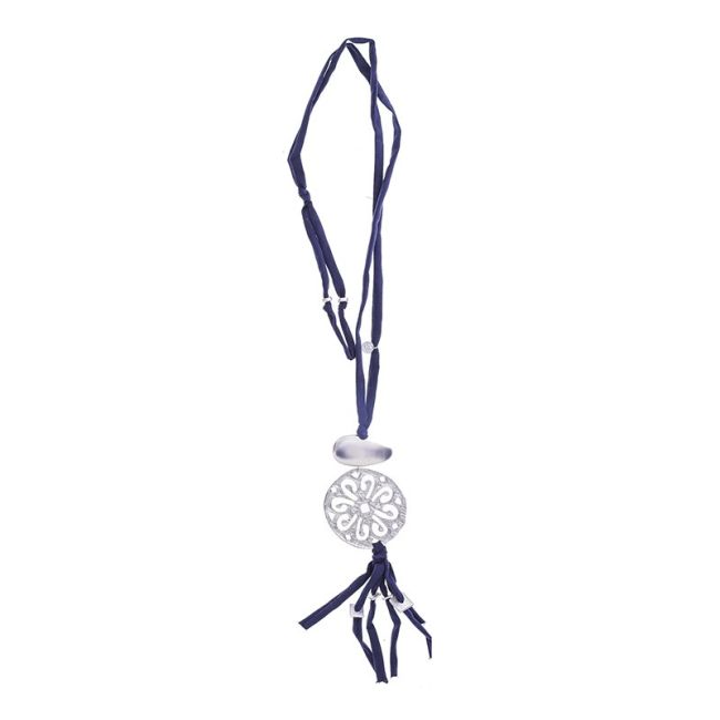 COLLAR LARGO TUBO LAZO MEDALLA FLECO