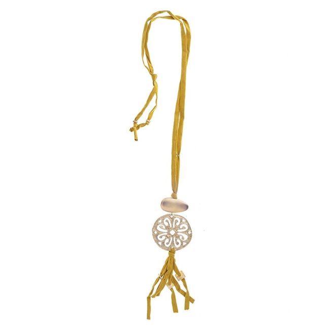 COLLAR LARGO TUBO LAZO MEDALLA FLECO