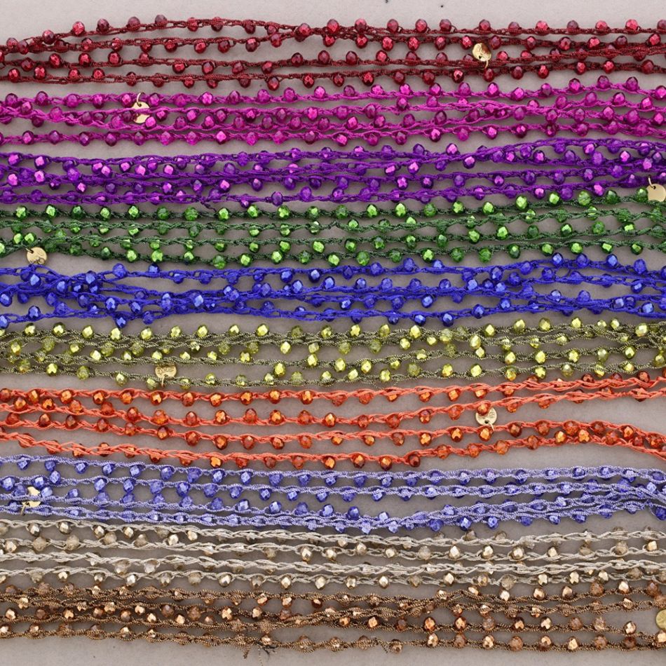 LONG NECKLACE WOVEN WITH FACETED CRYSTALS