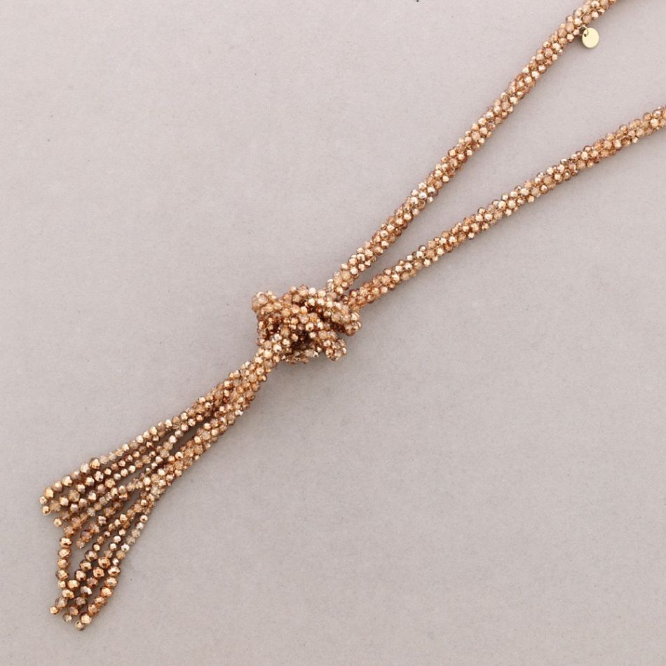 COLLAR LARGO NUDO BOLITAS CRISTALES
