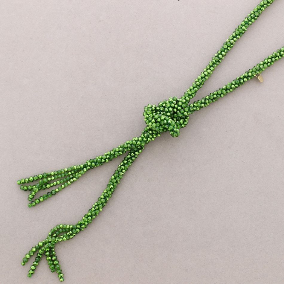 COLLAR LARGO NUDO BOLITAS CRISTALES