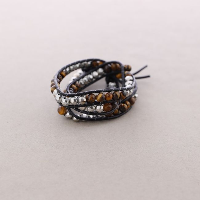 LEATHER BRACELET WITH METAL BEADS AND STONES