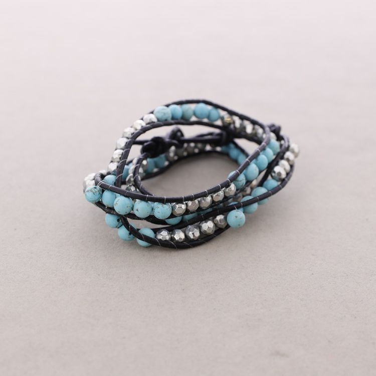 LEATHER BRACELET WITH METAL BEADS AND STONES 2