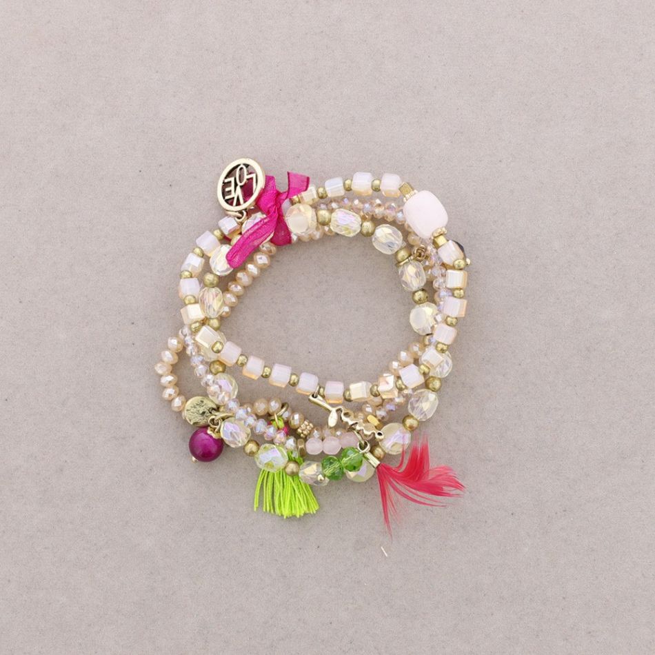 PULSERA 4 TIRAS CUENTAS METAL PIEDRAS