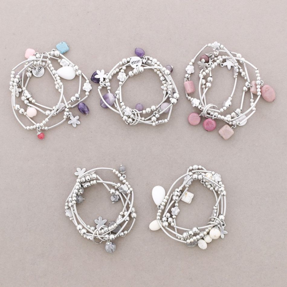 PULSERA 4 TIRAS CUENTAS METAL PIEDRAS