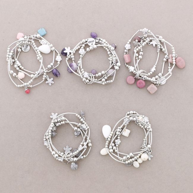 BRACELET 4 STRIPS METAL BEADS STONES