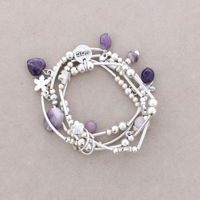 PULSERA 4 TIRAS CUENTAS METAL PIEDRAS