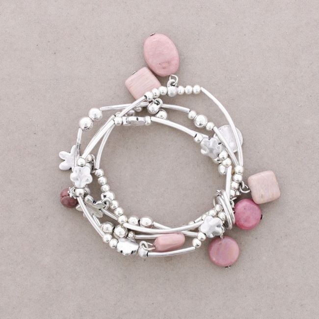BRACELET 4 STRIPS METAL BEADS STONES