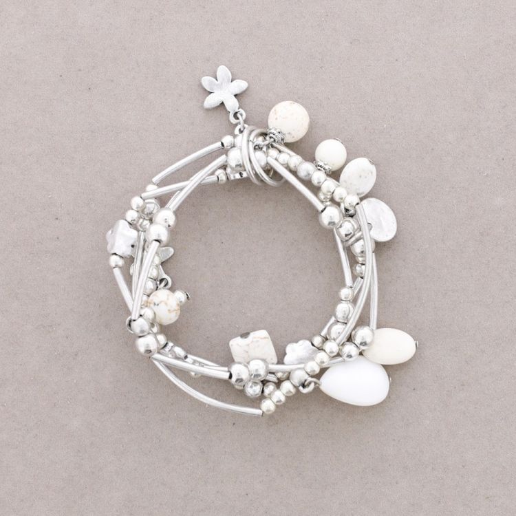 BRACELET 4 STRIPS METAL BEADS STONES 2
