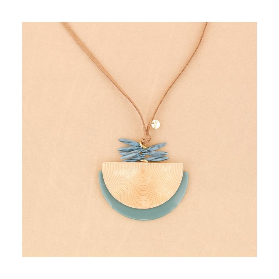 DOUBLE HALF MEDALLION PENDANT LONG NECKLACE