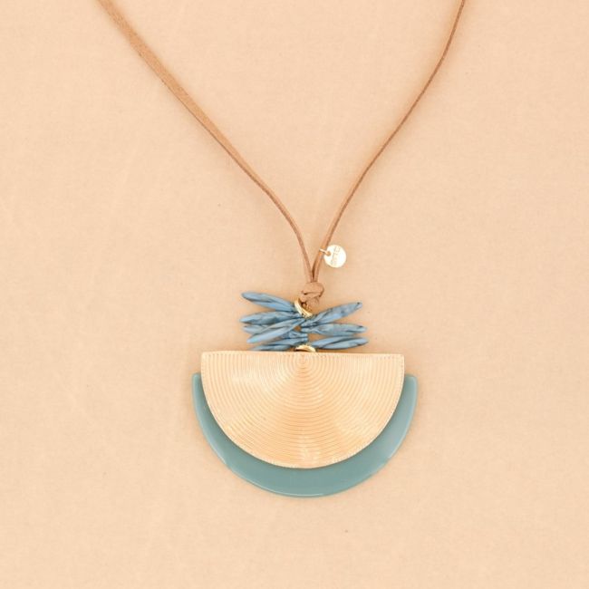 DOUBLE HALF MEDALLION PENDANT LONG NECKLACE