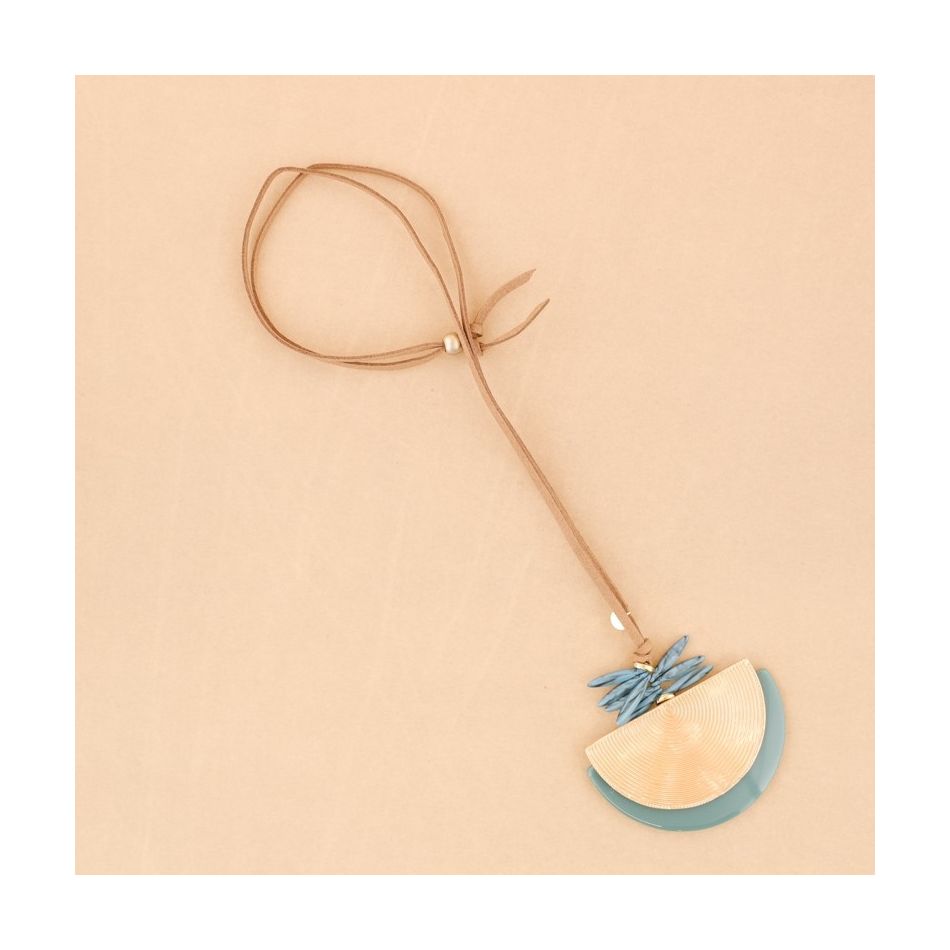 DOUBLE HALF MEDALLION PENDANT LONG NECKLACE
