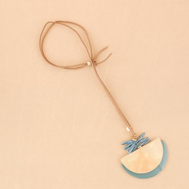 DOUBLE HALF MEDALLION PENDANT LONG NECKLACE