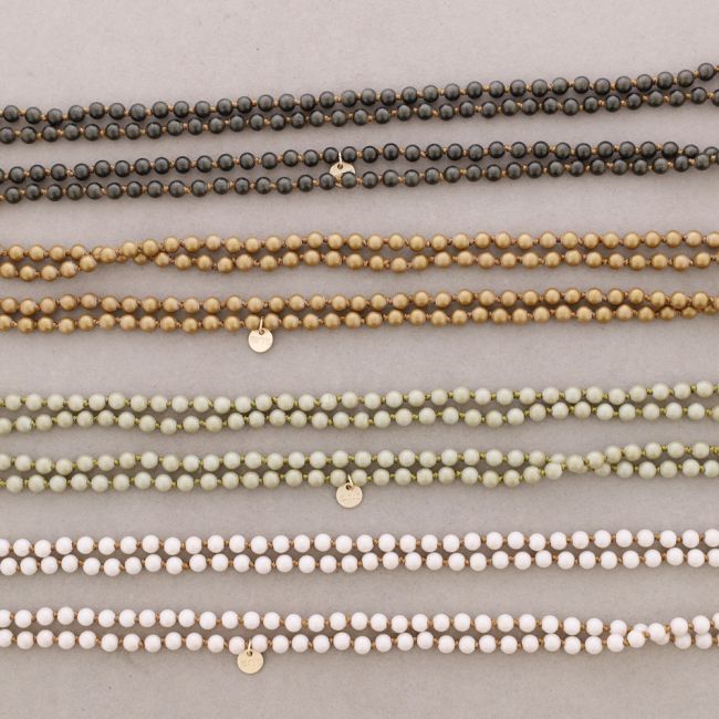 LONG NECKLACE KNOT BEADS BALLS IMITATION LAVA STONES 6MM 150CM