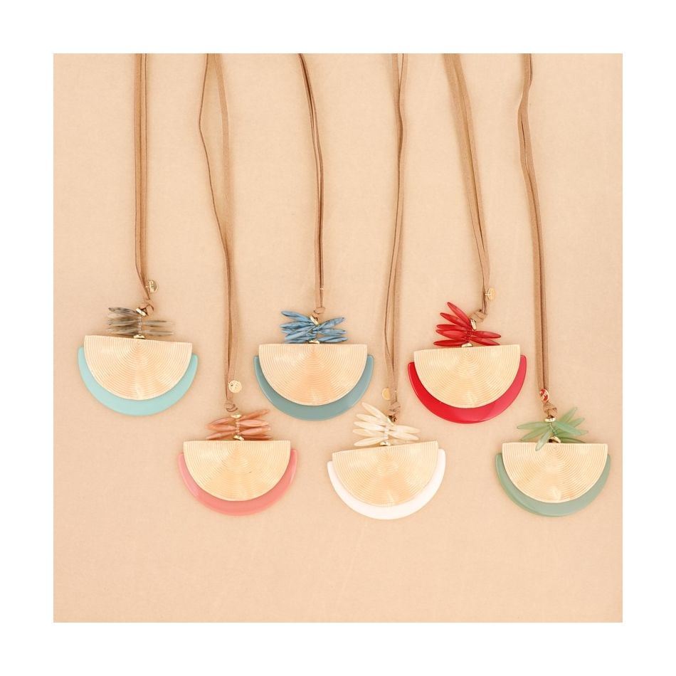 DOUBLE HALF MEDALLION PENDANT LONG NECKLACE