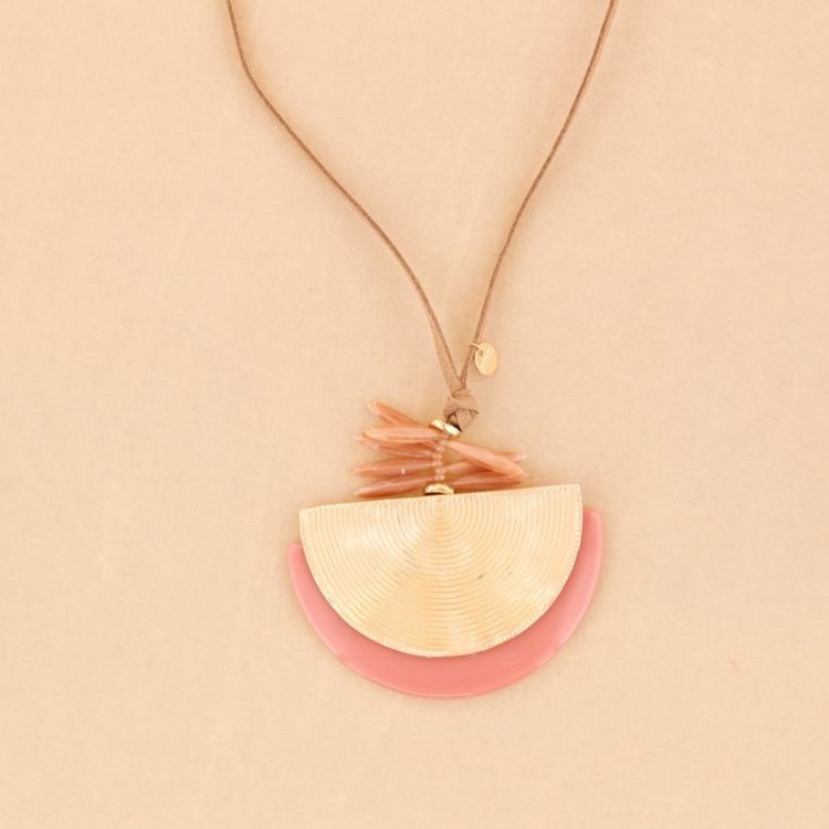 DOUBLE HALF MEDALLION PENDANT LONG NECKLACE