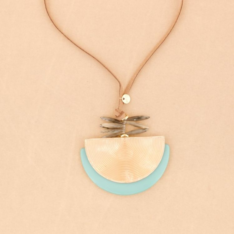 DOUBLE HALF MEDALLION PENDANT LONG NECKLACE 2