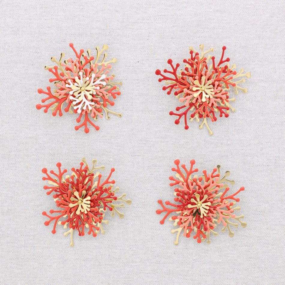 CORAL ENAMEL STEEL BROOCH