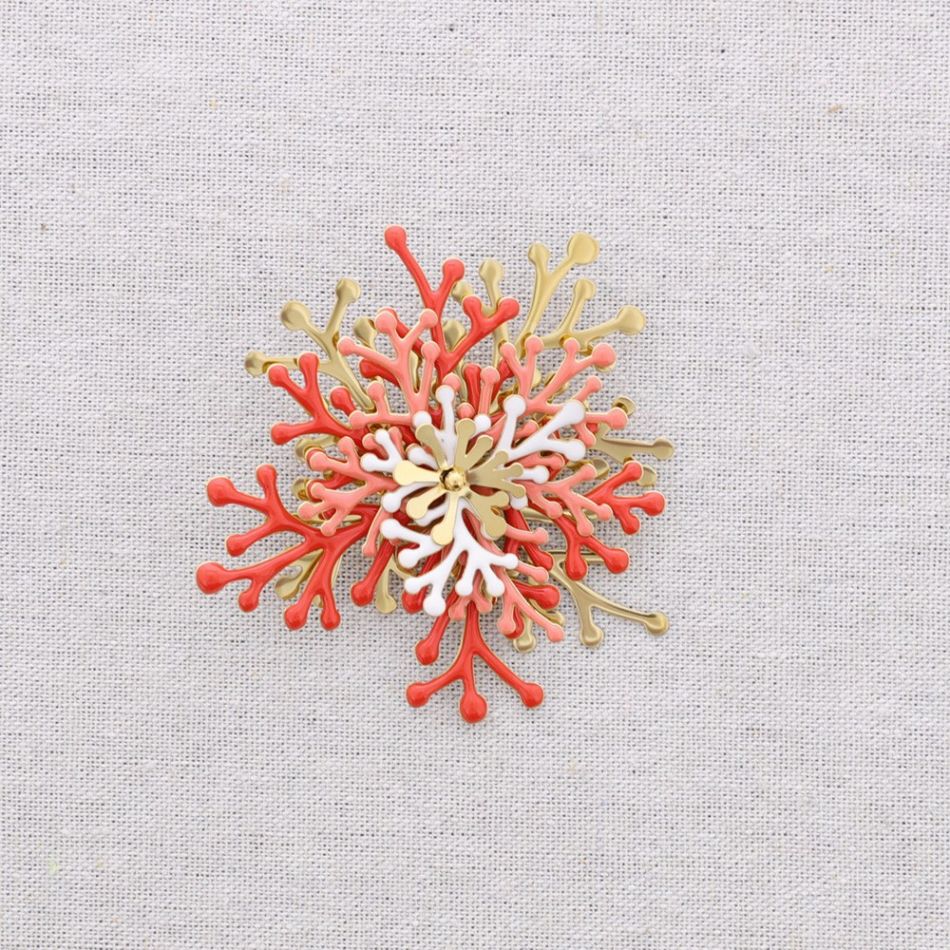 CORAL ENAMEL STEEL BROOCH