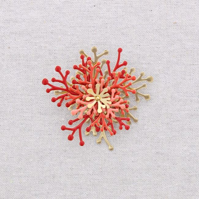 CORAL ENAMEL STEEL BROOCH