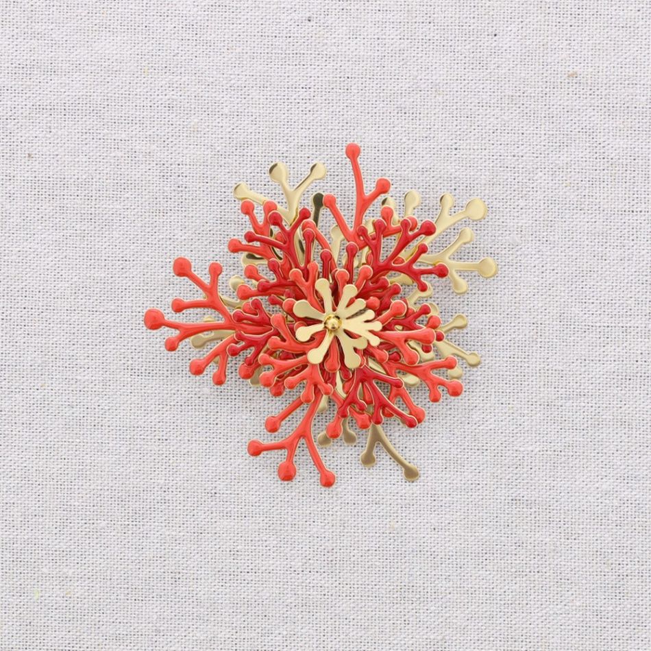 CORAL ENAMEL STEEL BROOCH