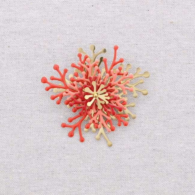 CORAL ENAMEL STEEL BROOCH