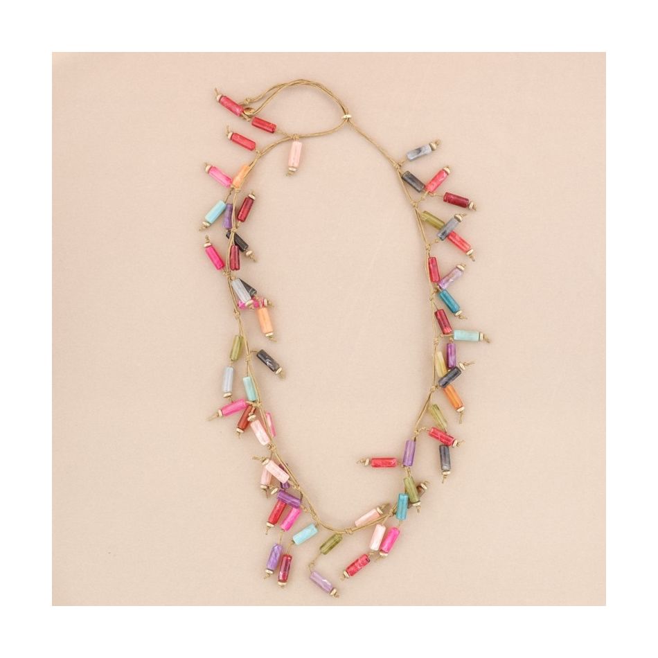 MULTICOLORED RESIN BEADS LONG NECKLACE