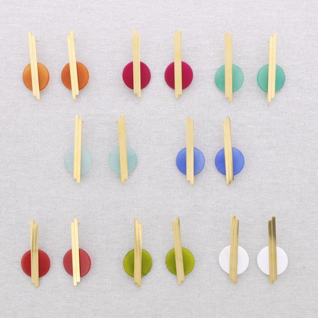 STEEL EARRINGS GEOMETRIC SHAPE STONE
