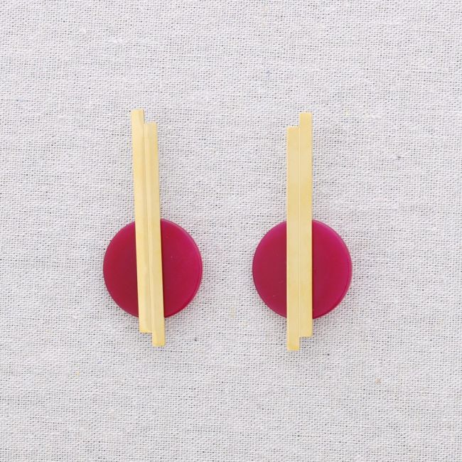 STEEL EARRINGS GEOMETRIC SHAPE STONE