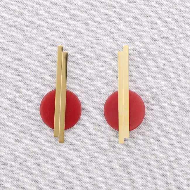 STEEL EARRINGS GEOMETRIC SHAPE STONE