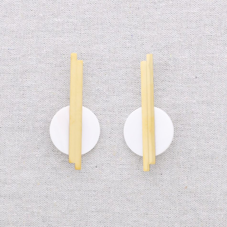 STEEL EARRINGS GEOMETRIC SHAPE STONE