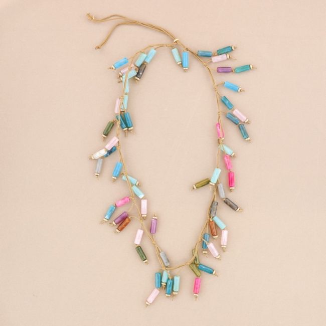 MULTICOLORED RESIN BEADS LONG NECKLACE