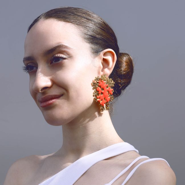 CORAL ENAMEL STEEL EARRINGS