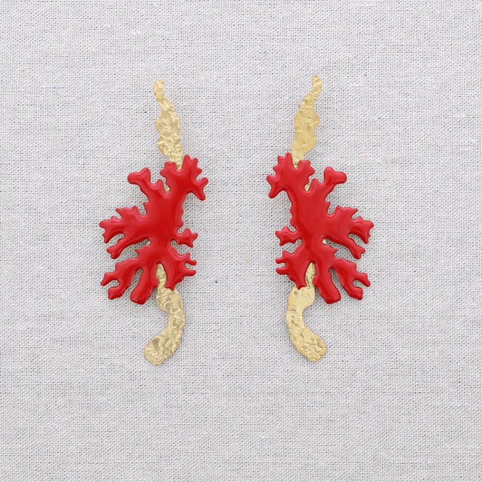 CORAL ENAMEL STEEL EARRINGS