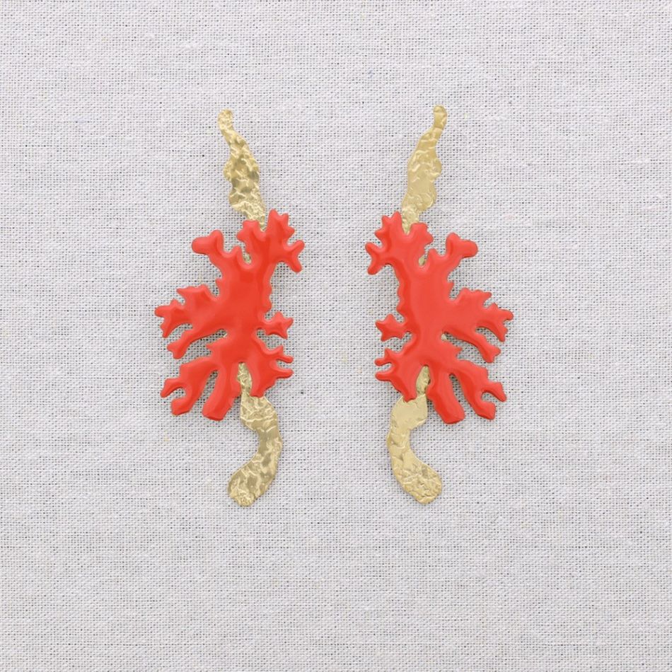 CORAL ENAMEL STEEL EARRINGS