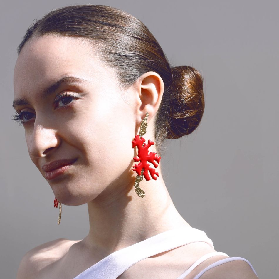 PENDIENTES ACERO CORAL ESMALTE