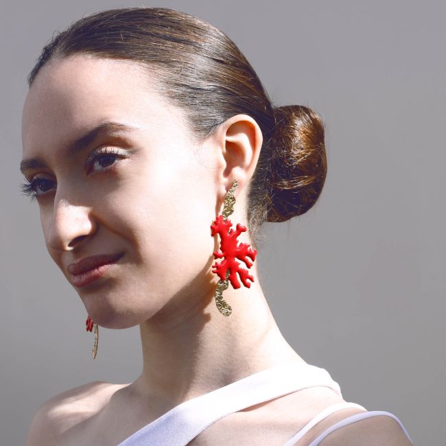 PENDIENTES ACERO CORAL ESMALTE