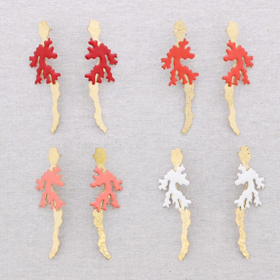 CORAL ENAMEL STEEL EARRINGS