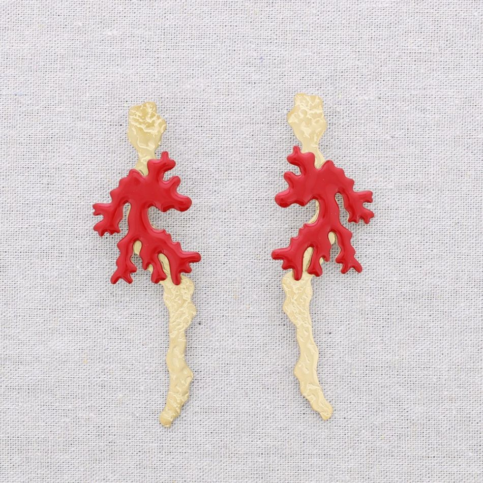 CORAL ENAMEL STEEL EARRINGS