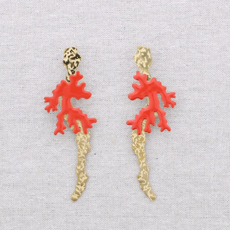 CORAL ENAMEL STEEL EARRINGS