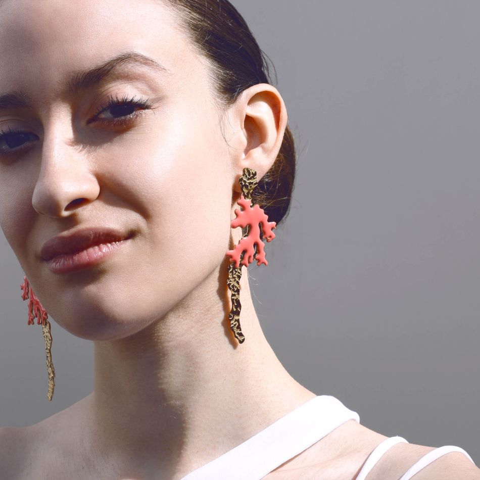 PENDIENTES ACERO CORAL ESMALTE