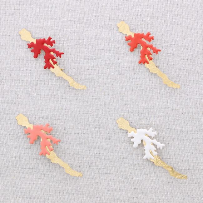 CORAL ENAMEL STEEL BROOCH